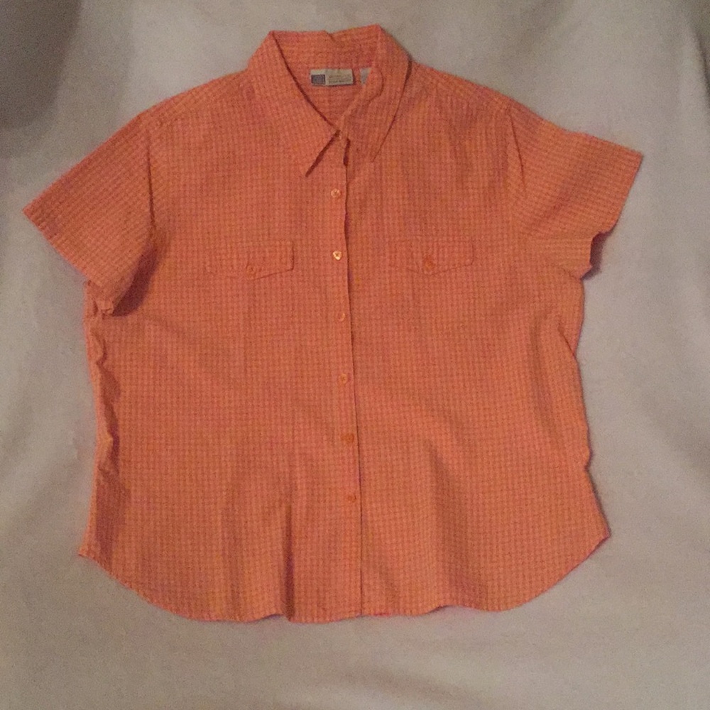 Orange plaid button down blouse